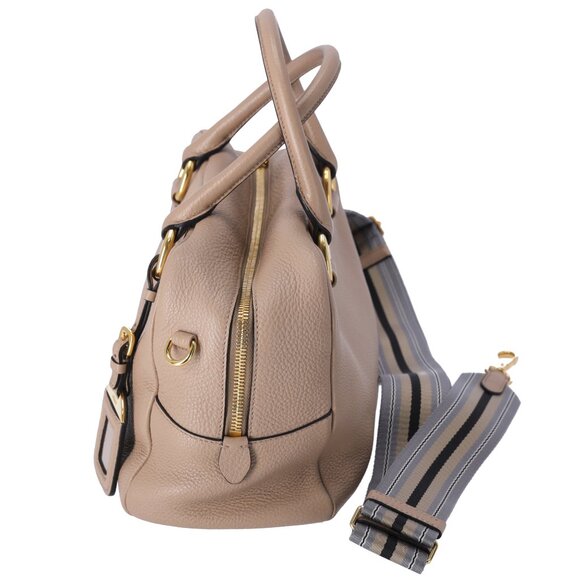 PRADA Vitello Phenix Bauletto Handbag 1BB086 Taupe Pebbled Leather - Picture 4 of 10